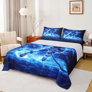 Erosebridal Комплект постельного белья Ice Hockey Puck Hockey Player с зимней спортивной тематикой для детей, Blue