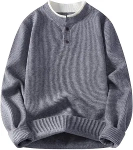 Мужской свитер с воротником хенли в винтажном стиле