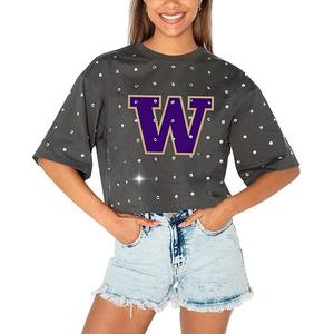 Женская серая футболка кроп washington huskies go time с камнями Gameday Couture