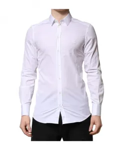 Золотистая приталенная хлопковая рубашка для отдыха Dolce & Gabbana, белый