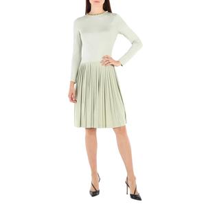 Барберри Платье с открытой спиной из стрейч-шелка и крепа плиссированное с цепью Burberry, Pale Apple