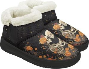 Зимние женские ботинки на щиколотку с широкой колодкой, с плюшевой подкладкой, дышащим верхом, теплые для улицы, без шнурков Chririnla, Romantic Skeleton