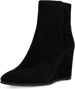 Женские закрытые ботильоны FYS с круглым носком, на высокой танкетке, короткие ботинки для повседневной носки, с боковой молнией, для прогулок и нарядные, размеры 4-16 US, Black