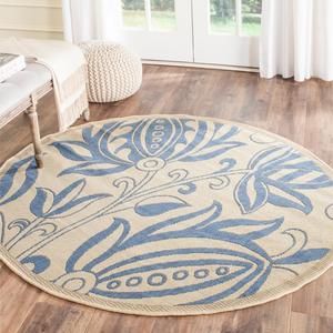 Ковер SAFAVIEH, 161 x 161 см, Courtyard Collection Round Natural / Blue CY2961 Floral для дома и улицы — водонепроницаемый, легко чистится, для патио, заднего двора, прихожей