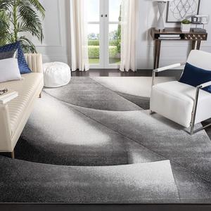 Ковер SAFAVIEH, 201 x 201 см, Hollywood Collection, Grey & Dark Grey, дизайн в стиле Mid-Century Modern, без линьки и простой в уходе, идеален для помещений с высокой проходимостью в гостиной, спальне (HLW716G)