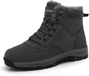 Зимние ботинки Qacksv для мужчин, водонепроницаемые, утепленные мехом, высокие, с мягкой подошвой, удобная обувь для прогулок на улице в холодную погоду, серый
