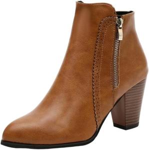 Женские большие ботильоны - толстые каблуки для увеличения роста, однотонные и стильный дизайн, подходят для ношения на улице Fusecottc, Yellow