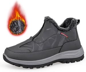 Зимние ботинки для женщин, теплые противоскользящие ботинки на меху, укороченные сапожки, с меховой подкладкой, без застежек, зимняя обувь для женщин 2025 Generic, #D03-Grey