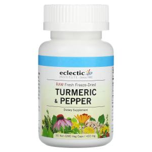 Eclectic Institute, необработанные свежие сублимированные куркума и перец, 430 мг, 90 вегетарианских капсул без ГМО