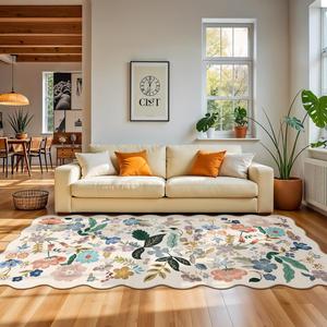 Ковровая дорожка с фестоном Hy Hao Yun Lai Floral для гостиной, 122х244 см, кремовый/цветочный