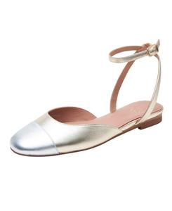Балетки DELANEY женские с открытым носком и ремешком на щиколотке Linea Paolo, Light gold /silver metallic nappa
