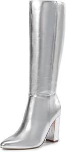 Женские высокие сапоги до колена DREAM PAIRS, ботинки для верховой езды с пряжкой, Metallic Silver