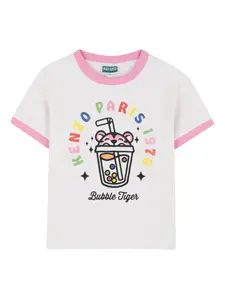 Графическая футболка с контрастной отделкой Kenzo Kids, белый