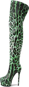LINMUYOUJIA Белые черные ботфорты выше колена Женские леопардовые и зебровые принты Лаймово-зеленые Каблук-стилет Платформа Газетный принт Закрытые на колено Круглый носок Боковая застежка-молния Сексуальные унисекс туфли на высоком каблуке