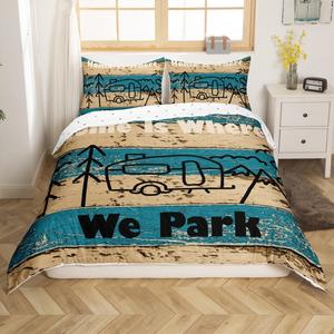 Erosebridal Комплект постельного белья Happy Camping для детей в стиле кемпинга с 2 наволочками, Black Yellow Blue