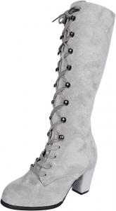 Викторианские женские сапоги винтажные с шнуровкой, замшевые готические сапоги, средневековые ренессансные высокие сапоги до колена с массивным каблуком, обувь на Хэллоуин для косплея ведьмы Generic, Grey