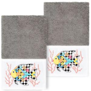 Linum Home Textiles Турецкий хлопок Feliz Набор из 2 украшенных полотенец для рук, темно-серый