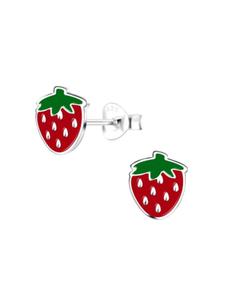 Alexander York Серьги в виде клубники, серьги-гвоздики из серебра 925 пробы, комплект из 2 штук
