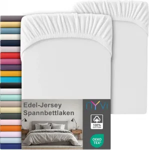 Простыня на резинке Premium Jersey Deluxe для матрасов глубиной до 25 см - 100% суперчесаный хлопок, 140 г/м², эластичная по всему периметру, цвет: белый, размер: 180-200 x 200 см (комплект из 2 шт.) NYVI