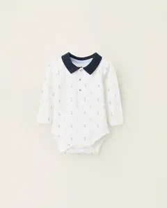 Боди для мальчика с кнопками/фиксаторами Zippy, белый/синий