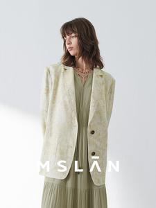 Пиджак льняной женский Mslan с принтом, зеленый