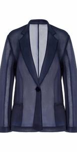 Женская приталенная двубортная куртка с жемчугом в темно-синем цвете Brandon Maxwell