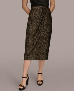 Женская юбка с имитацией запаха и металлизированным вытравленным рисунком Donna Karan New York, Black/Gold