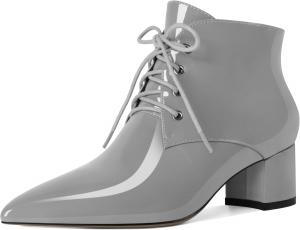 Женские ботильоны Eldof с низким массивным каблуком, зауженным носком и шнуровкой, удобные для ходьбы, Patent Grey