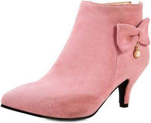 Женские элегантные ботильоны с зауженным носком, с бантом, на невысоком каблуке, комфортные короткие сапожки JOEUSTY, Mit Pinkem Fell Gefüttert