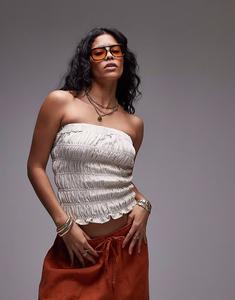 Льняное бандо со сборками, натурального цвета Topshop