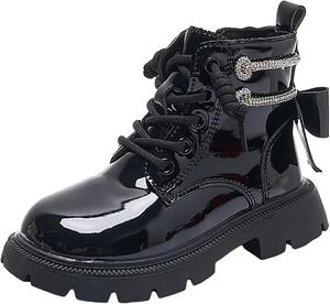 Ботинки IWIHMIV для девочек, детские сапожки для верховой езды, кожаные сапоги с боковой молнией, на низком массивном каблуке, слипоны, зимние повседневные ботиночки, Black