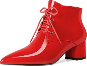 Женские ботильоны Eldof с низким массивным каблуком, зауженным носком и шнуровкой, удобные для ходьбы, Patent Red