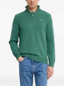 Свитер с высоким воротником на молнии Gant, зеленый