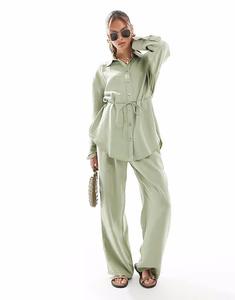 Широкие брюки из модала с завязкой на талии оливкового цвета Asos Design