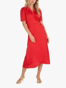 Атласное платье миди с оборками в виде пиона A-VIEW, красный