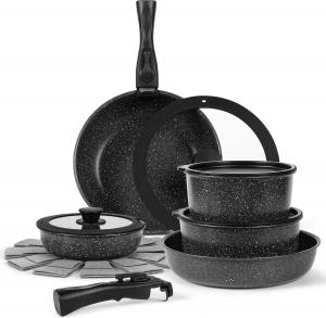 Набор посуды премиум-класса YUKICO с мраморным антипригарным покрытием, 15 предметов, черный