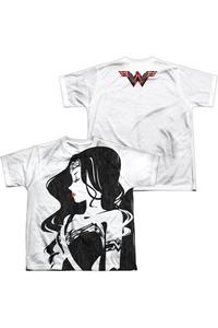 Футболка с коротким рукавом для детей с изображением Чудо-женщины из фильма "Лига справедливости" (принт спереди и сзади) Gildan, белый