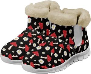 Зимние ботинки Howilath с принтом грибов для женщин, противоскользящие с меховой подкладкой, пушистые снежные сапоги, Mushroom Daisy