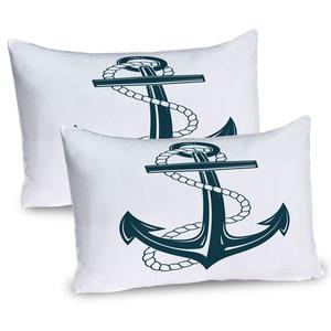 ABAKUHAUS Темно-белые чехлы для подушек, набор из 2 шт., культовый символ морского якоря с веревкой, монохромный рисунок, чехол для подушки с декоративным принтом, 80 x 40 см, темно-бирюзовый и белый