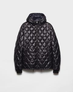 Пуховик средней плотности из стеганой технической ткани Prada, черный
