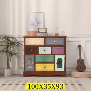 Yu Senyi Комод для гостиной из массива дерева в скандинавском стиле, 5 ящиков, модель Style B, цвет коричневый, с двумя дверцами, полностью собран