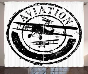 Штора ABAKUHAUS "Самолет" в деревенском стиле, ретро-авиация, универсальные ленточные шторы для гостиной с петлями и крючками, 280 x 175 см, черно-белая Abakuhaus