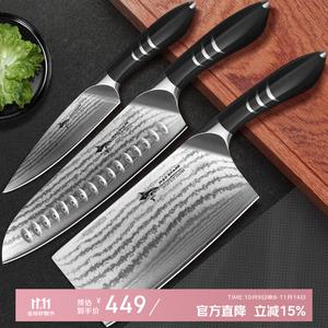 Mad Shark Немецкий поварской нож из дамасской стали для мяса и костей, профессиональный (тесак + универсальный + фруктовый)