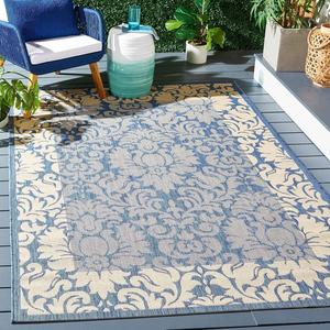 Ковер SAFAVIEH, 201 x 201 см, Washable Rug Outdoor Courtyard Collection - Blue & Natural, без линьки и легкий в уходе, идеален для патио, заднего двора, прихожей (CY2727-3103)