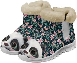 Женские зимние ботинки Jeiento для снега, теплые прогулочные ботинки, плоские ботинки, пушистые мягкие рабочие ботинки до щиколотки, удобные уличные снежные ботинки, Cute Panda Lily Flowers