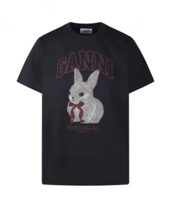 Простая футболка из хлопкового трикотажа Ganni, синий