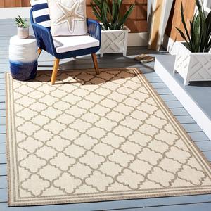 Ковер SAFAVIEH, 122 x 122 см, Beach House Collection - Cream & Beige, Moroccan Trellis геометрический дизайн, без линьки и простой в уходе, для помещений/улицы и моющийся - идеально для патио, заднего двора, прихожей (BHS121C)