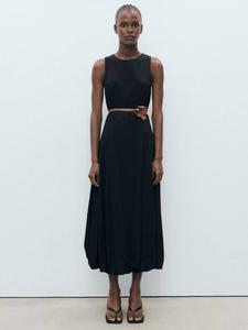 Платье миди с баской в стиле Pumpkin Bubble Mango, Black