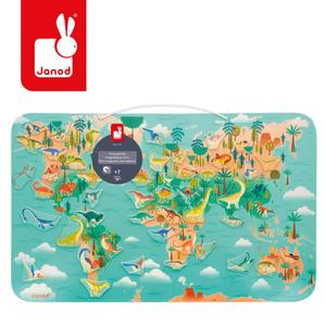 Janod, Магнитный деревянный пазл, Карта мира с 50 магнитами динозавров