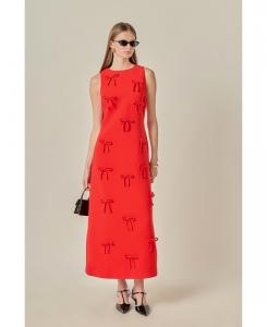 Женское миди-платье без рукавов с бантом English Factory, Red
